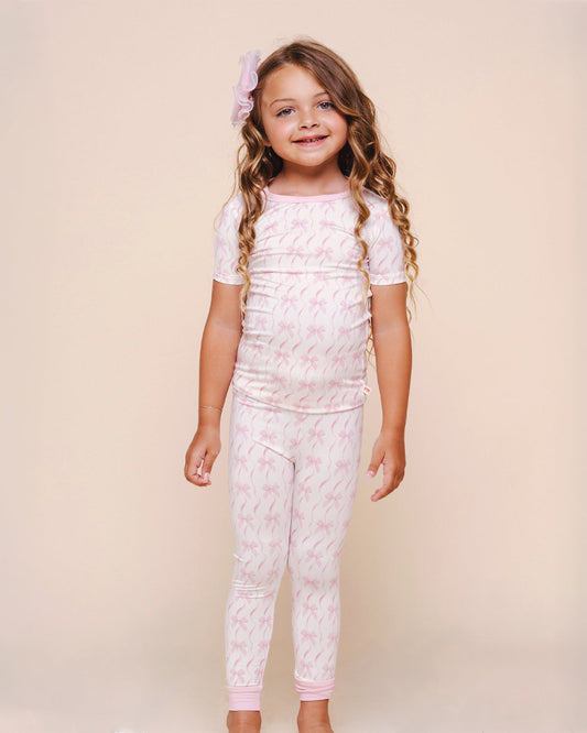Bamboo SS Pants Set Pink Bow