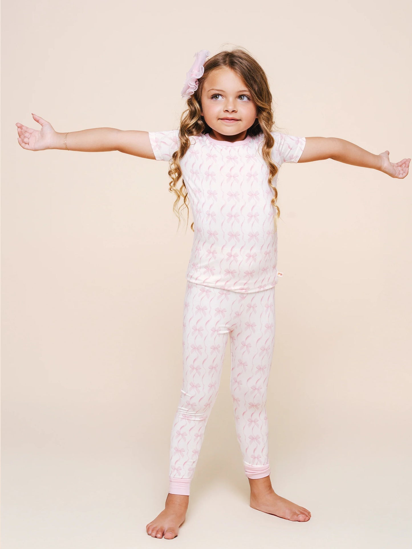 Bamboo SS Pants Set Pink Bow