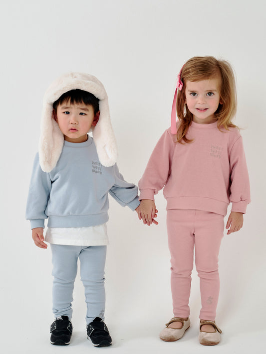 Embroidered Cotton Leggings Blue
