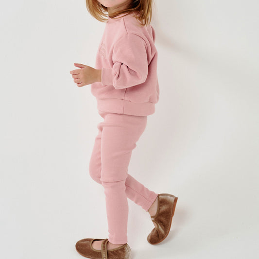 Embroidered Cotton Leggings Pink