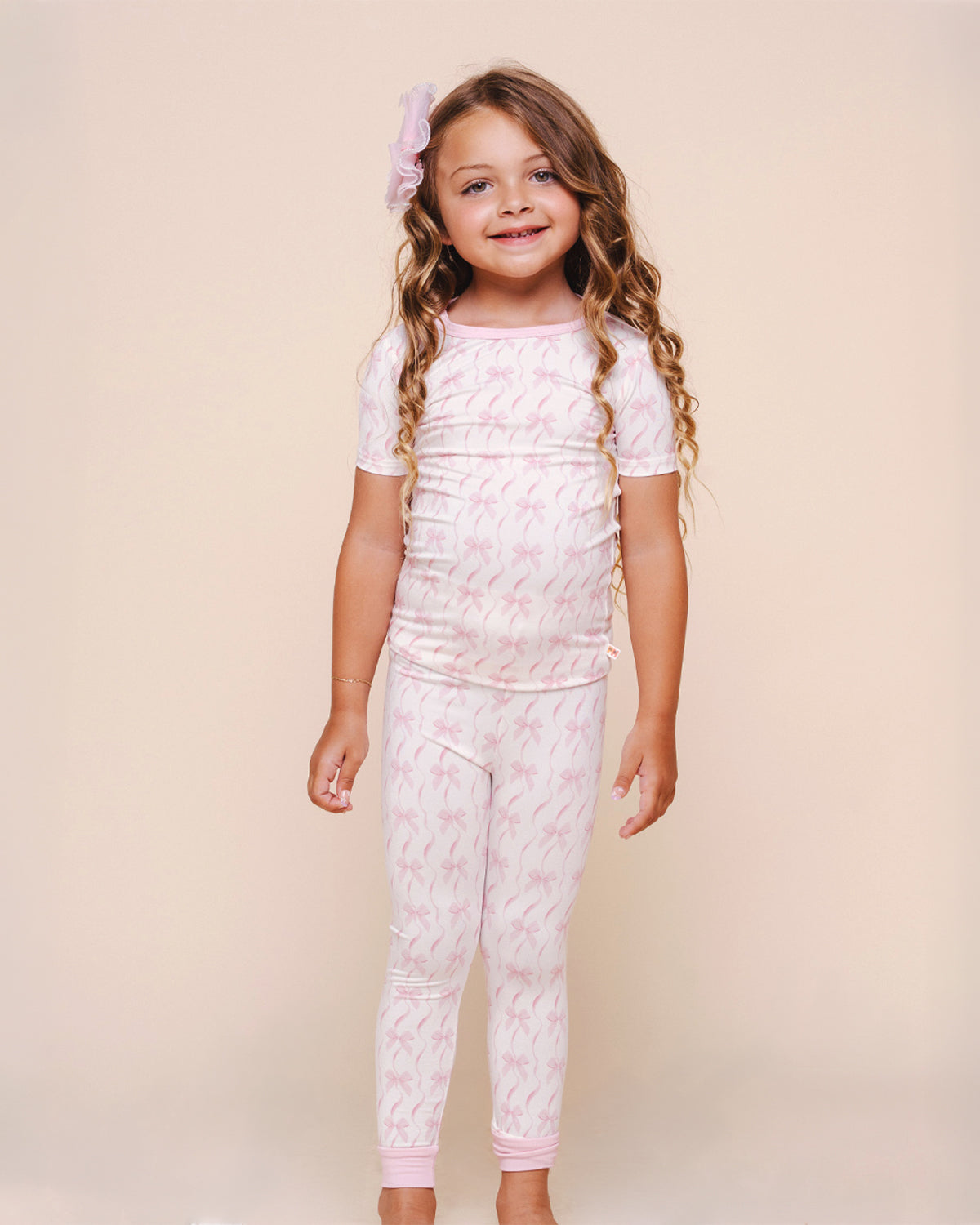 Bamboo SS Pants Set Pink Bow