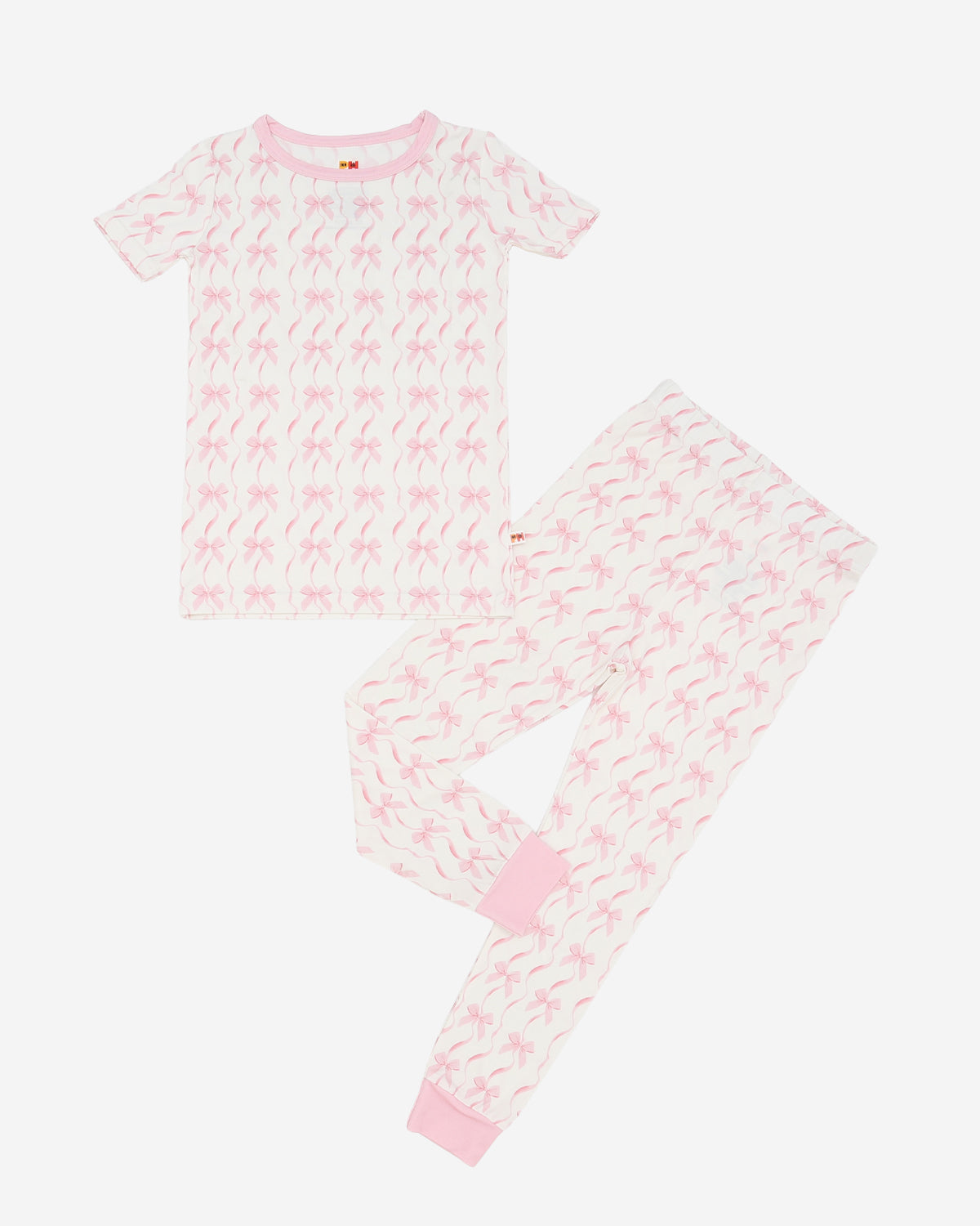 Bamboo SS Pants Set Pink Bow